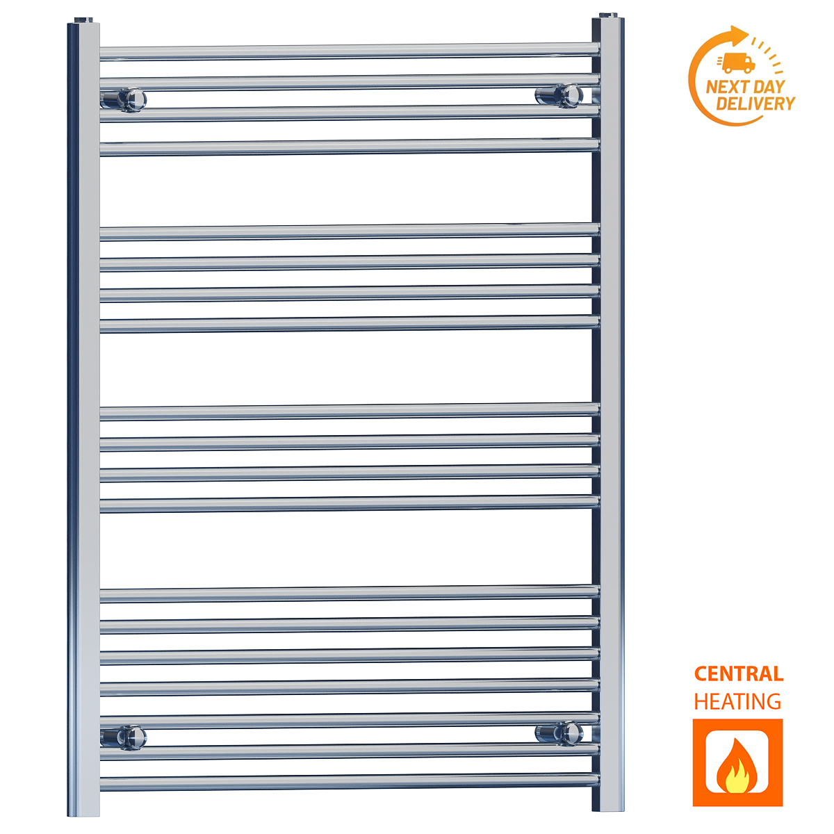 700mm Wide - 1000mm High Flat Chrome Heated Towel Rail Radiator
