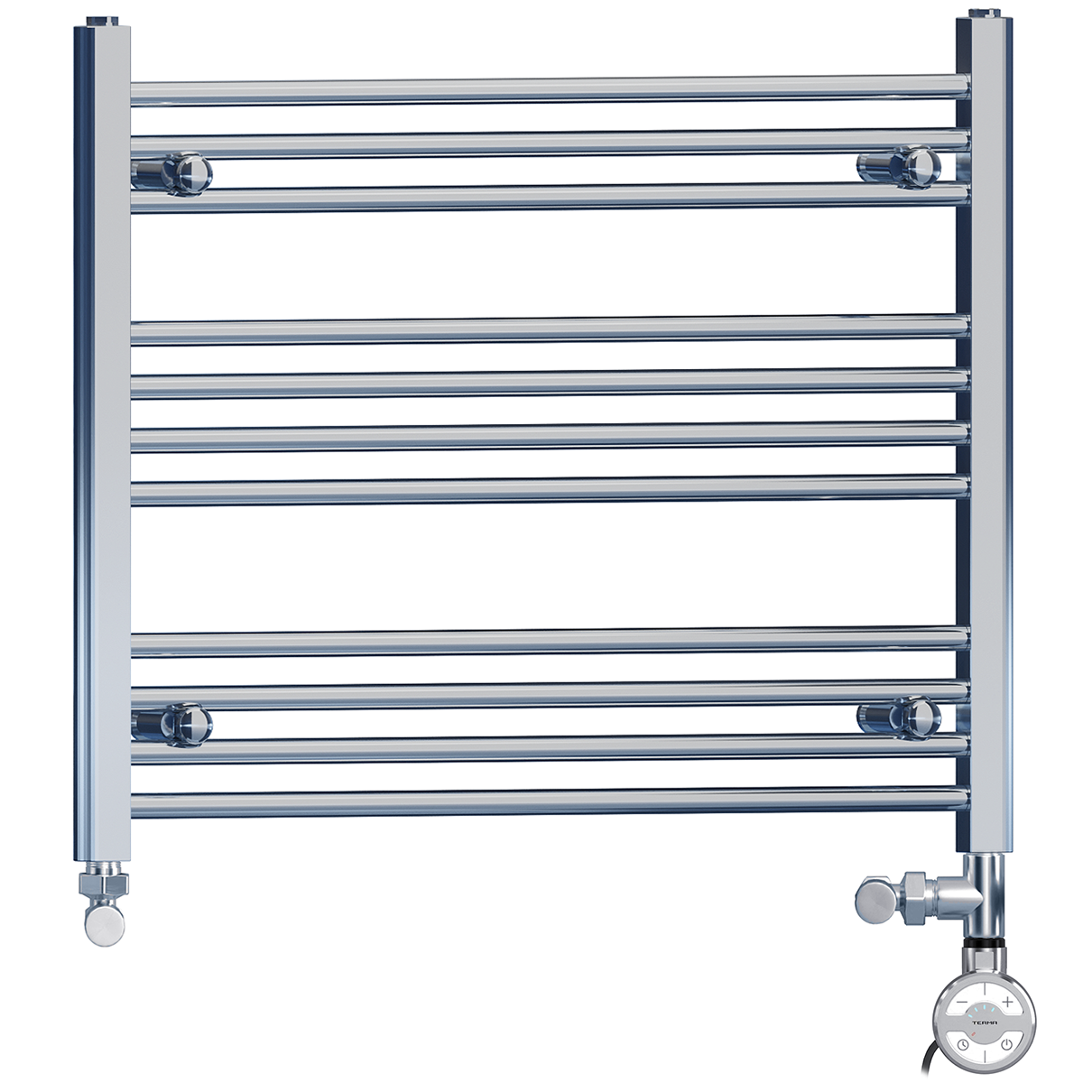 700mm x 600mm Chrome Dual Fuel Heated Towel Rail | Flat Ladder