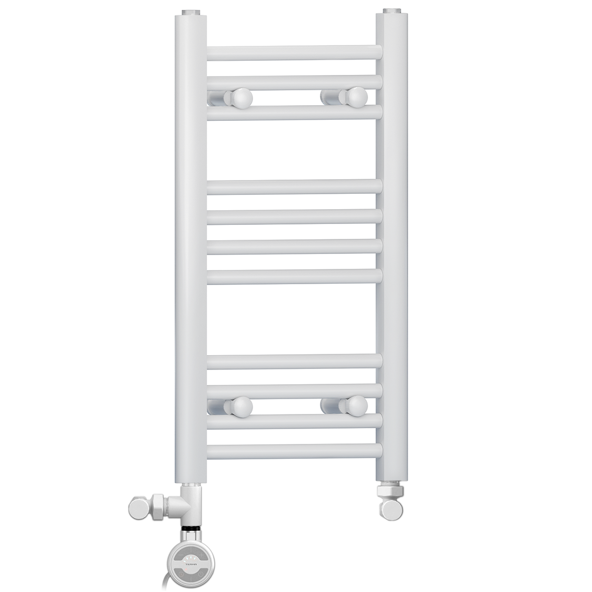 300mm x 600mm White Dual Fuel Heated Towel Rail | Flat Ladder