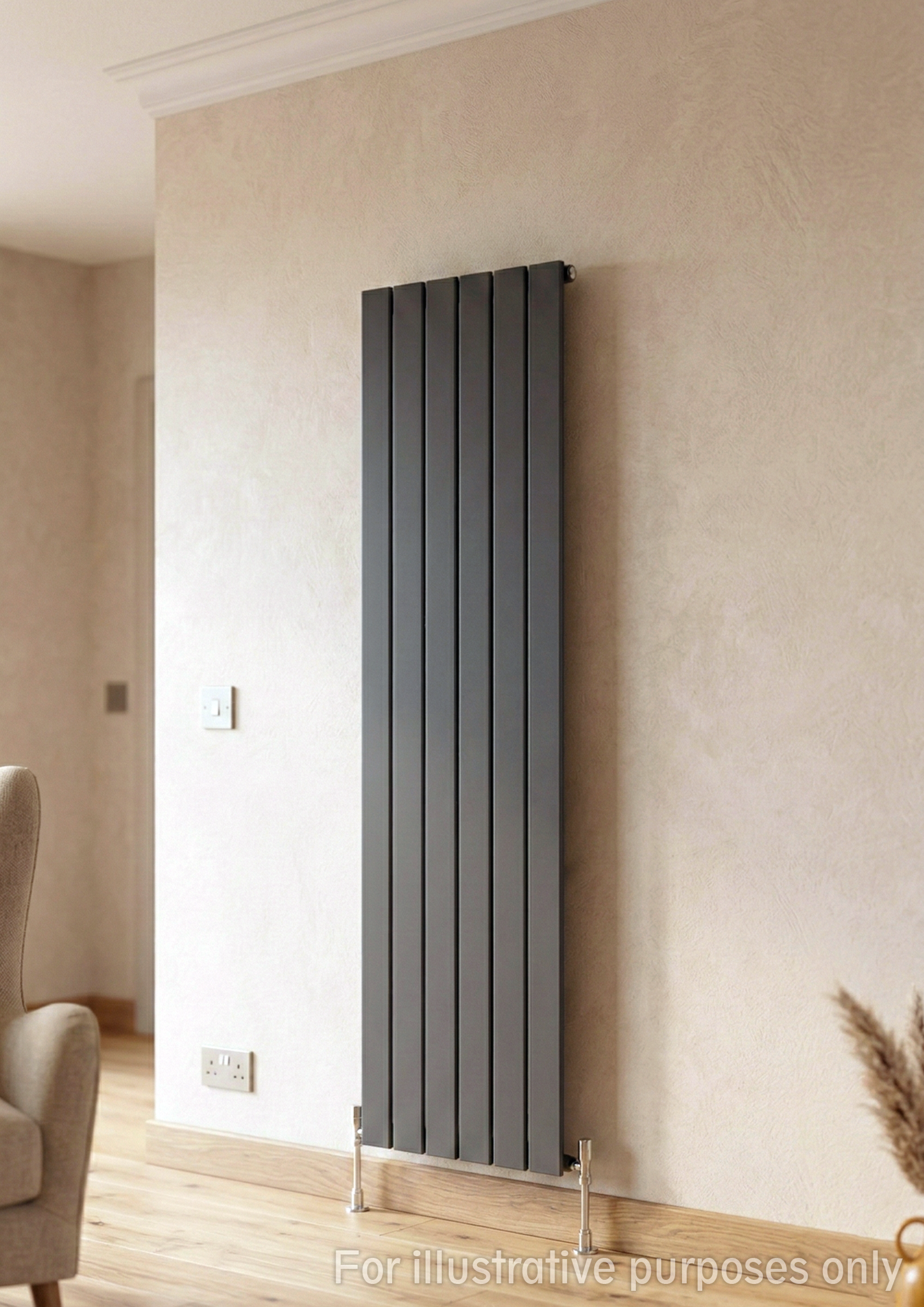Vertical Aluminium Radiator 1800 x 305mm – Anthracite Grey Single Panel – Model Lena