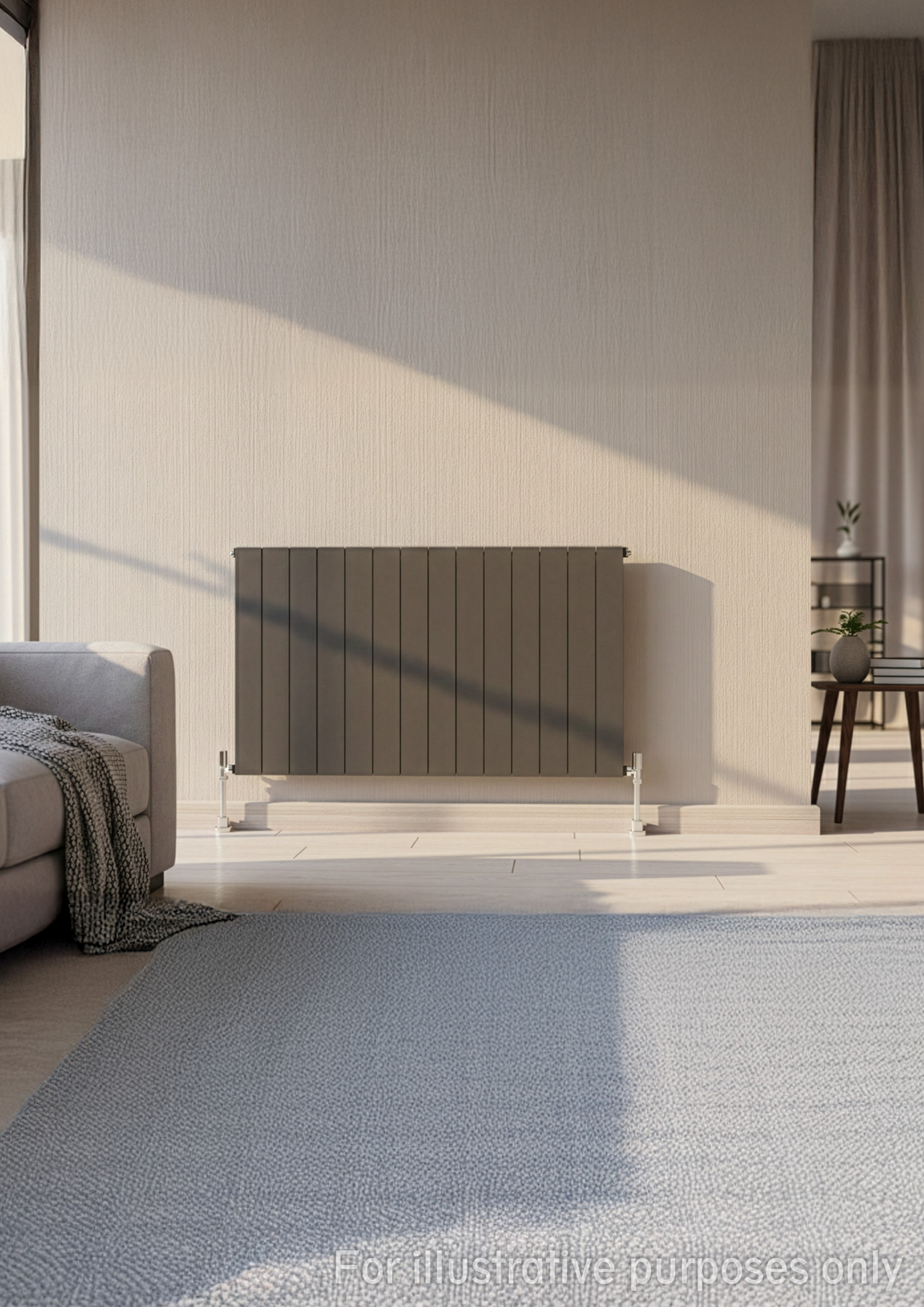 Horizontal Aluminium Radiator 600 x 1022mm – Anthracite Grey Double Panel – Model Lena