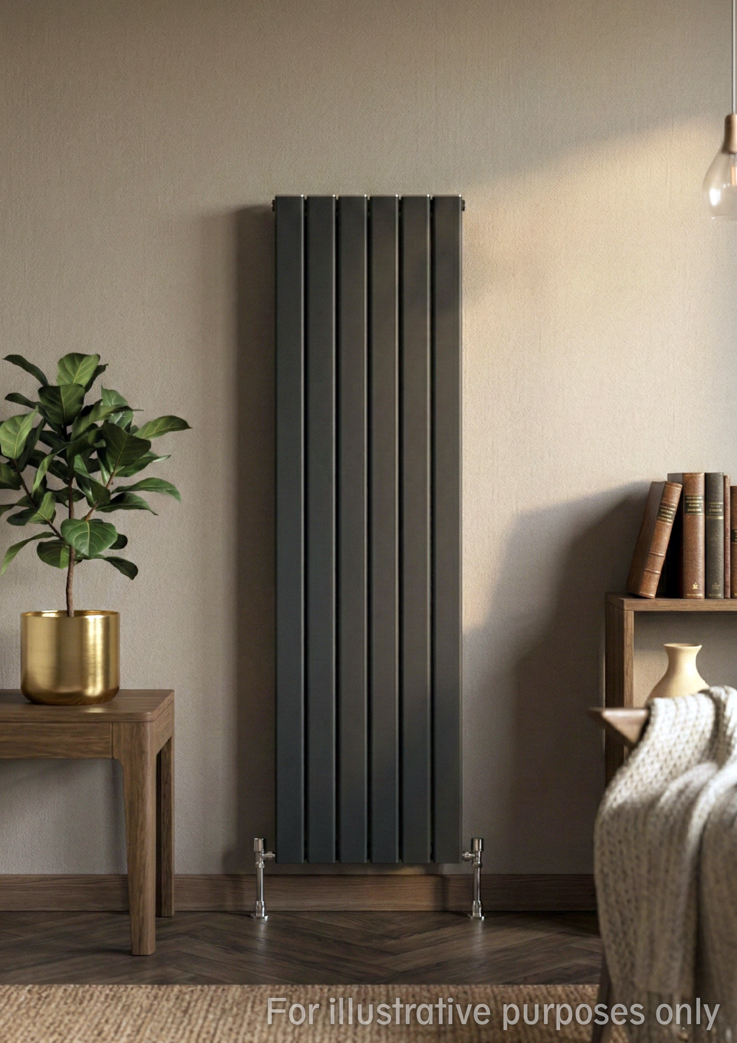 407mm x 1800mm Vertical Aluminium Radiator – Anthracite Grey – Double Panel – Model Mira