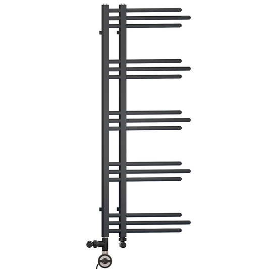 Dual Fuel 500 x 1200mm Straight Matt Black Designer Heated Towel Rail Radiator- (incl. Valves + Electric Heating Kit)