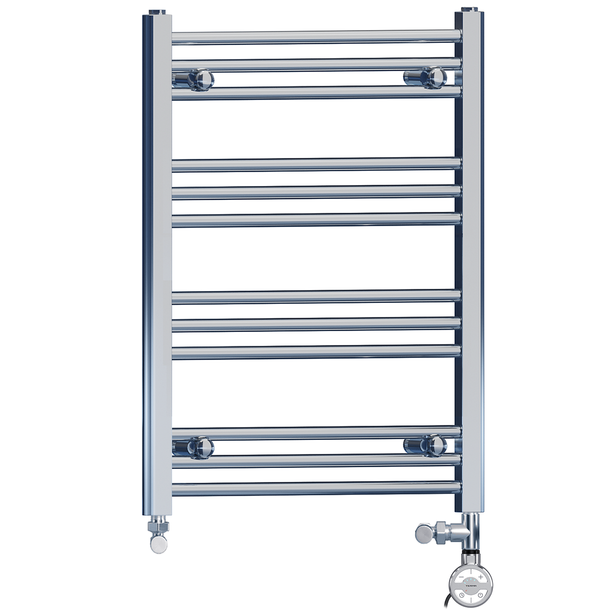 400mm x 700mm Chrome Dual Fuel Heated Towel Rail | Flat Ladder