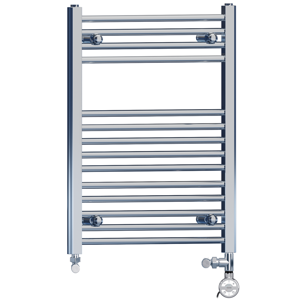 500mm x 750mm Chrome Dual Fuel Heated Towel Rail | Flat Ladder