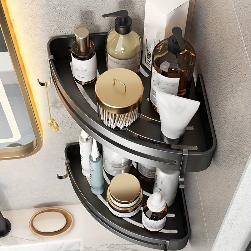 Bathroom Corner Shelf Triangle Wall Mounted Pack of 2 – Aluminium Storage Rack Anthracite UK