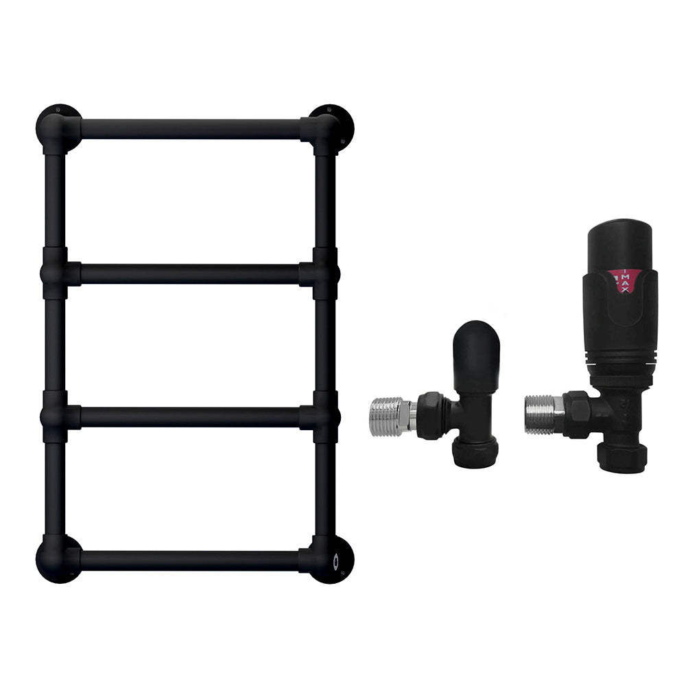500 x 750mm Charlotte Traditional Matt Black Heated Towel Rail Radiator Central Heating Bathroom Heater