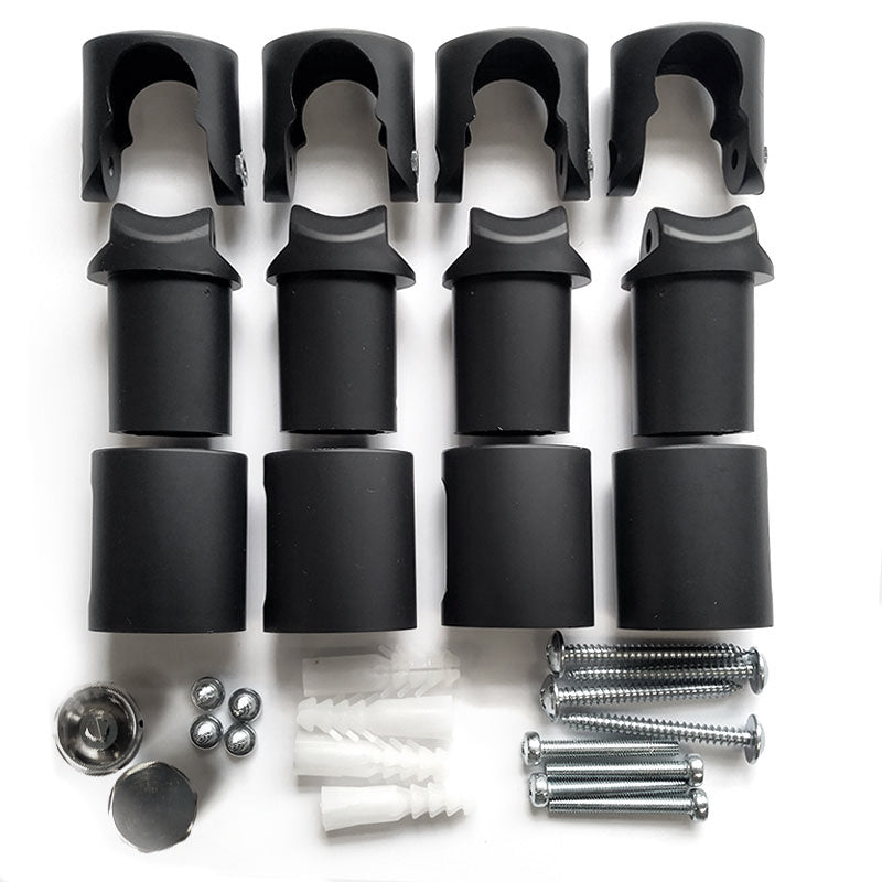 Schwarze Klemmhalterungen für Handtuchheizkörper, flach/gebogen (19 mm, 22 mm, 25 mm)