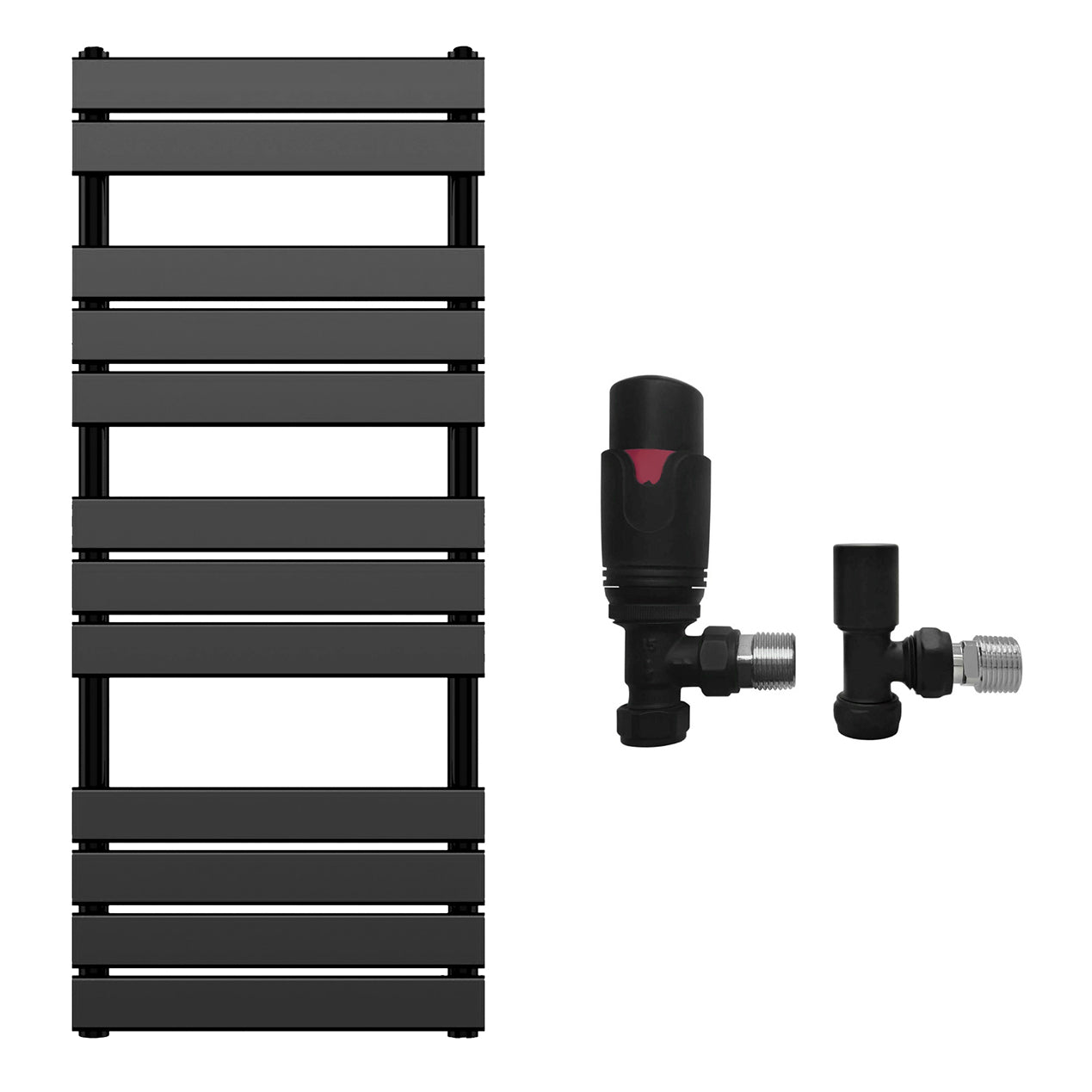 550 x 1200mm Matt Black Heated Towel Rail Radiator – Flat Panel Designer 2216 BTU Central Heating UK