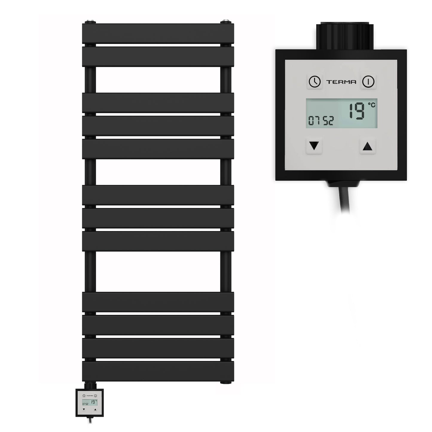 Radiateur sèche-serviettes électrique design noir mat de 500 mm de large x 1 200 mm de large