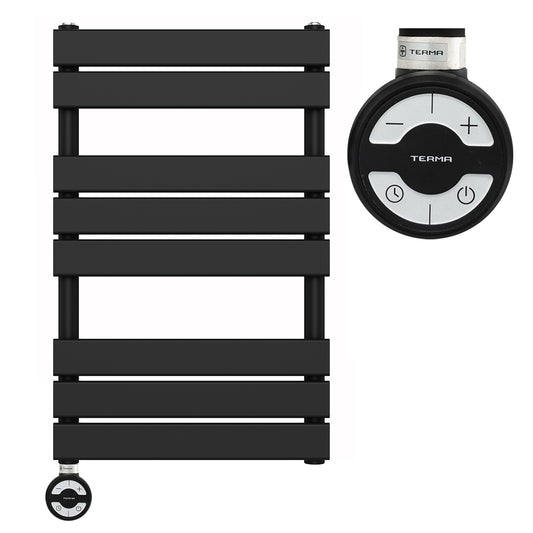 500 x 800mm Black Electric Heated Towel Rail Radiator – Flat Panel Designer 374W Pre Filled UK