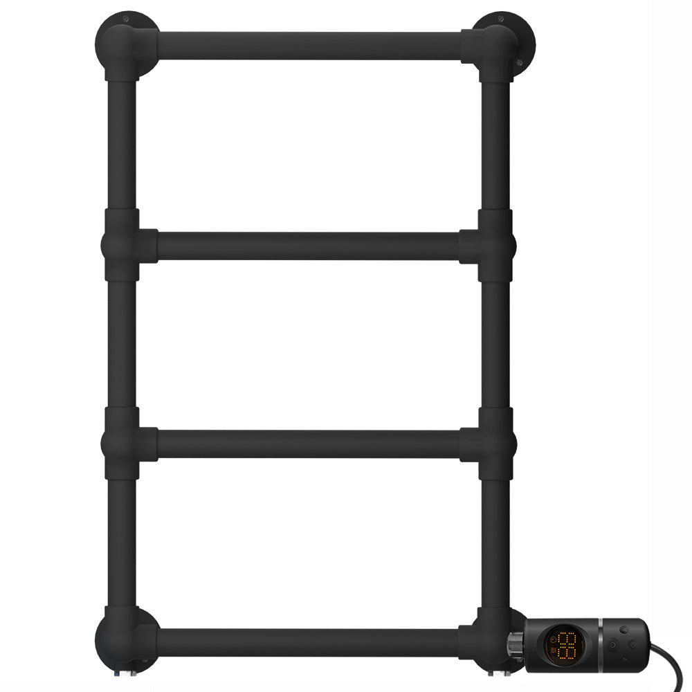 500 x 750mm Matt Black Electric Heated Towel Rail Radiator Traditional Ladder Bathroom Heater Pre Filled