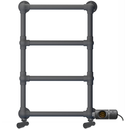 Radiateur sèche-serviettes design bi-énergie droit gris anthracite 500 x 750 mm (robinets et kit de chauffage électrique inclus)