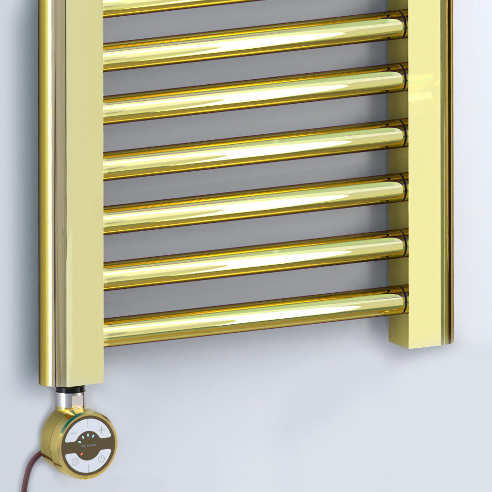 300mm x 600mm Shiny Gold Electric Pre-Filled Heated Towel Rail | Flat Ladder