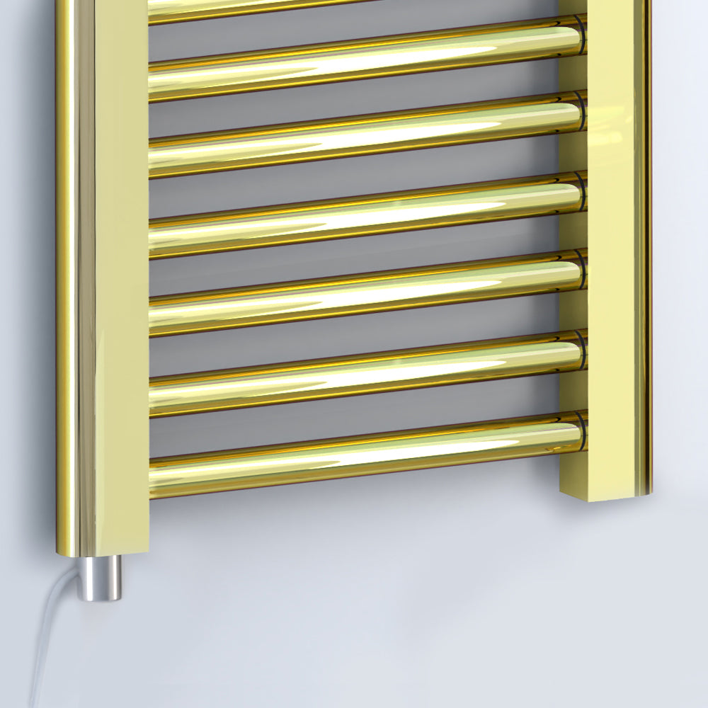 Radiateur sèche-serviettes électrique doré brillant de 500 mm de large et 1 000 mm de haut