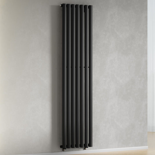 420mm x 1600mm Black Designer Vertical Single Column Radiator, 2373 BTU