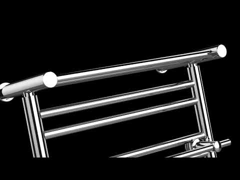 Radiateur sèche-serviettes chromé de 490 mm de large, étagère supérieure et deux porte-serviettes OSLO pour salle de bain et cuisine