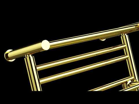 490 x 680mm Gold Electric Heated Towel Rail Radiator – OSLO Shelf & Dual Towel Holder 206W UK