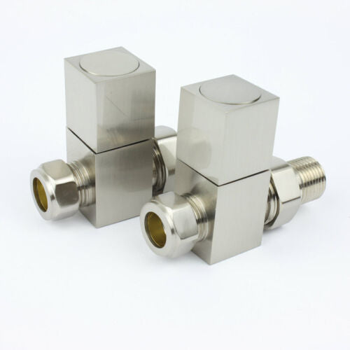 Square Straight Brushed Nickel Valves 15mm (Pair)