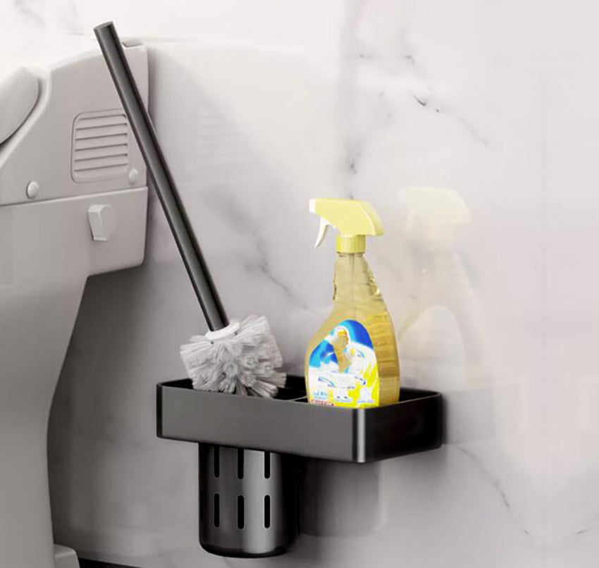 Brosse WC, support et cuvette en métal noir et gris pour salle de bain