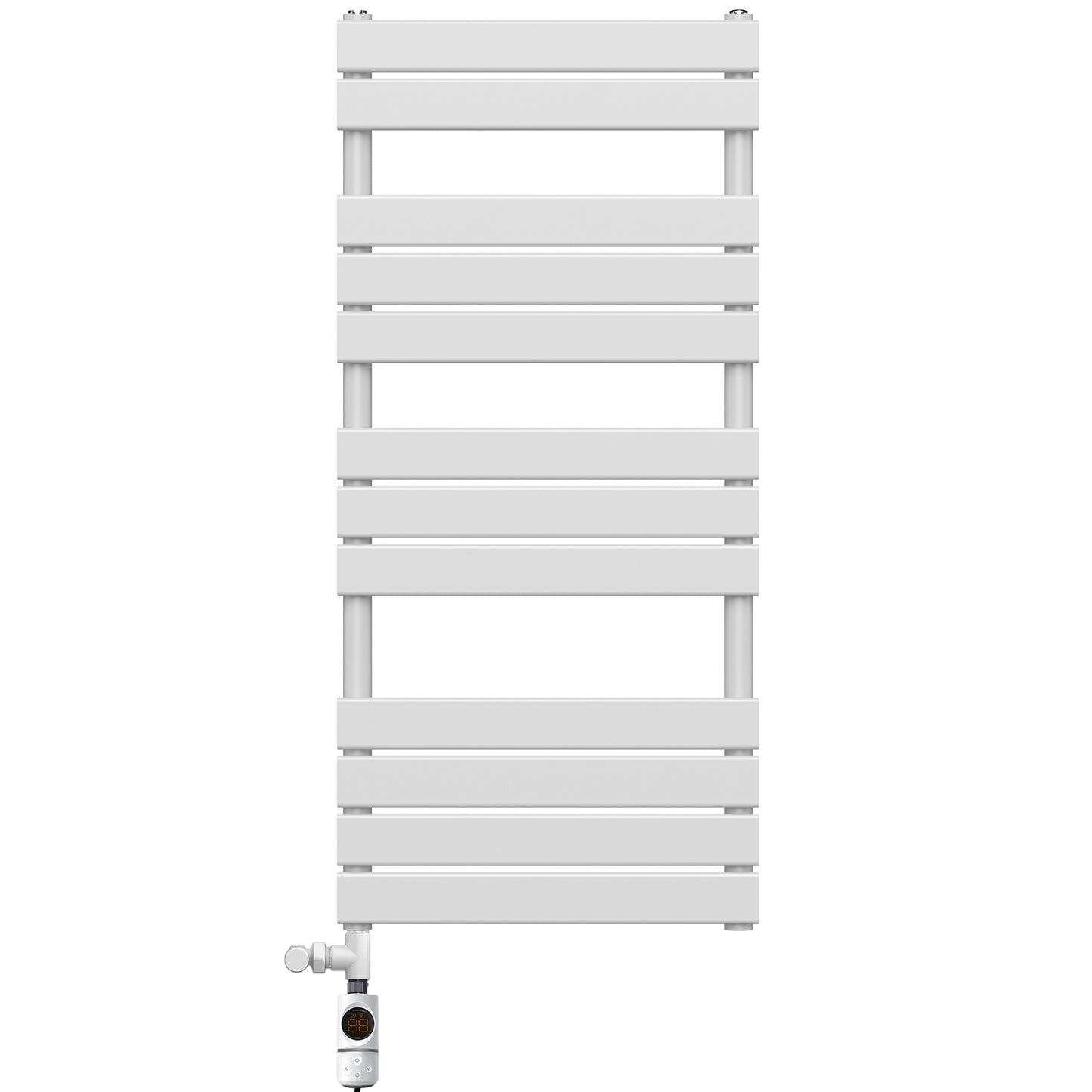 Dual Fuel 500 x 1200mm Flat Panel White Heated Towel Rail Radiator - (incl. Valves + Electric Heating Kit)