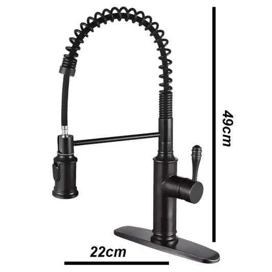 Robinet de cuisine en acier inoxydable, flexible et pivotant à 360°, double jet, mitigeur noir, modèle KPY-30233