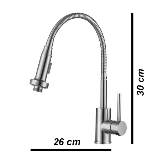 Robinet de cuisine en acier inoxydable, flexible et extractible à 360°, double jet, mitigeur chromé, modèle KPY-30209