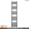 300mm Wide - 1600mm High Anthracite Grey Heated Towel Rail Radiator