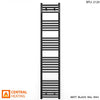 300mm Wide - 1700mm High Flat Black Heated Towel Rail Radiator