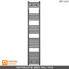 300mm Wide - 1800mm High Anthracite Grey Heated Towel Rail Radiator