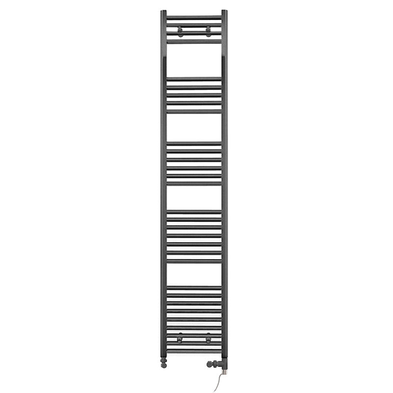 Dual Fuel 300 x 1800mm Straight Anthracite Grey Heated Towel Rail - (incl. Valves + Electric Heating Kit)
