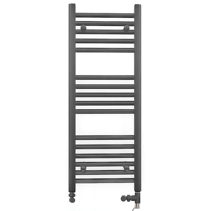 Dual Fuel 300 x 900mm Straight Anthracite Grey Heated Towel Rail - (incl. Valves + Electric Heating Kit)