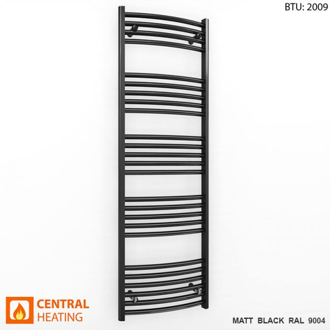 400mm Wide - 1400mm High Curved Black Heated Towel Rail Radiator ...