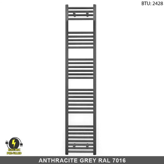 400mm Wide - 1700mm High  Anthracite Grey Electric Heated Towel Rail Radiator