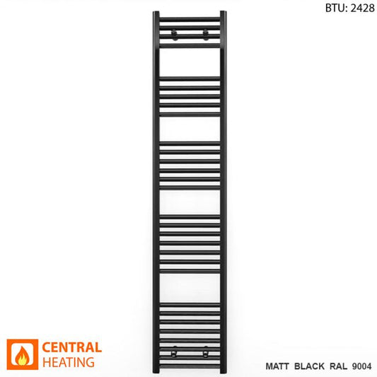 400mm Wide - 1700mm High Flat Black Heated Towel Rail Radiator