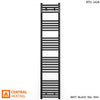 400mm Wide - 1700mm High Flat Black Heated Towel Rail Radiator