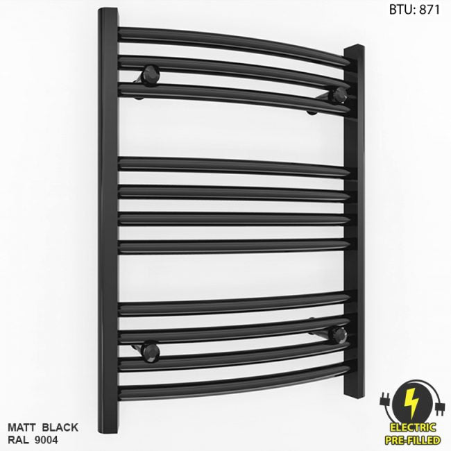 400mm Wide - 600mm High Curved Black Electric Heated Towel Rail Radiat ...