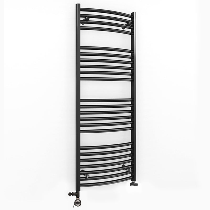 400mm x 1200mm Dual Fuel Curved Black Heated Towel Rail Radiator