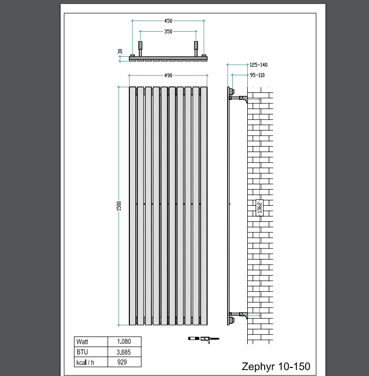 480mm Wide - 1500mm High Stainless Steel Flat Panel Designer Radiator