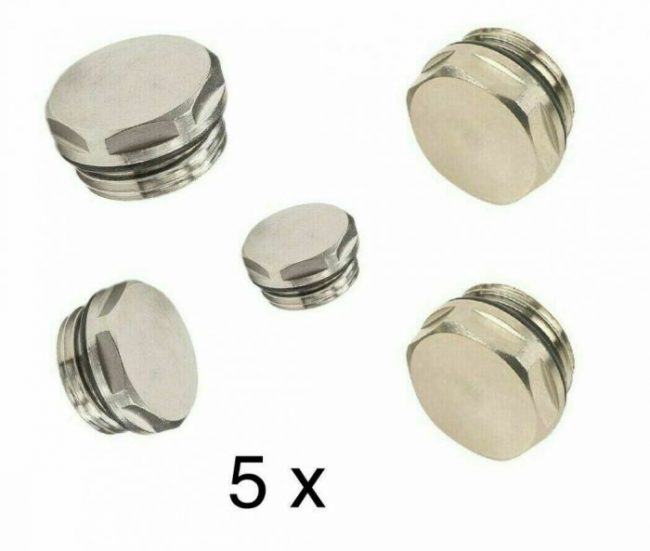Bouchon obturateur 1/2" BSP 15 mm, manuel, chromé, pour radiateur, sèche-serviettes, évent, 5 pièces