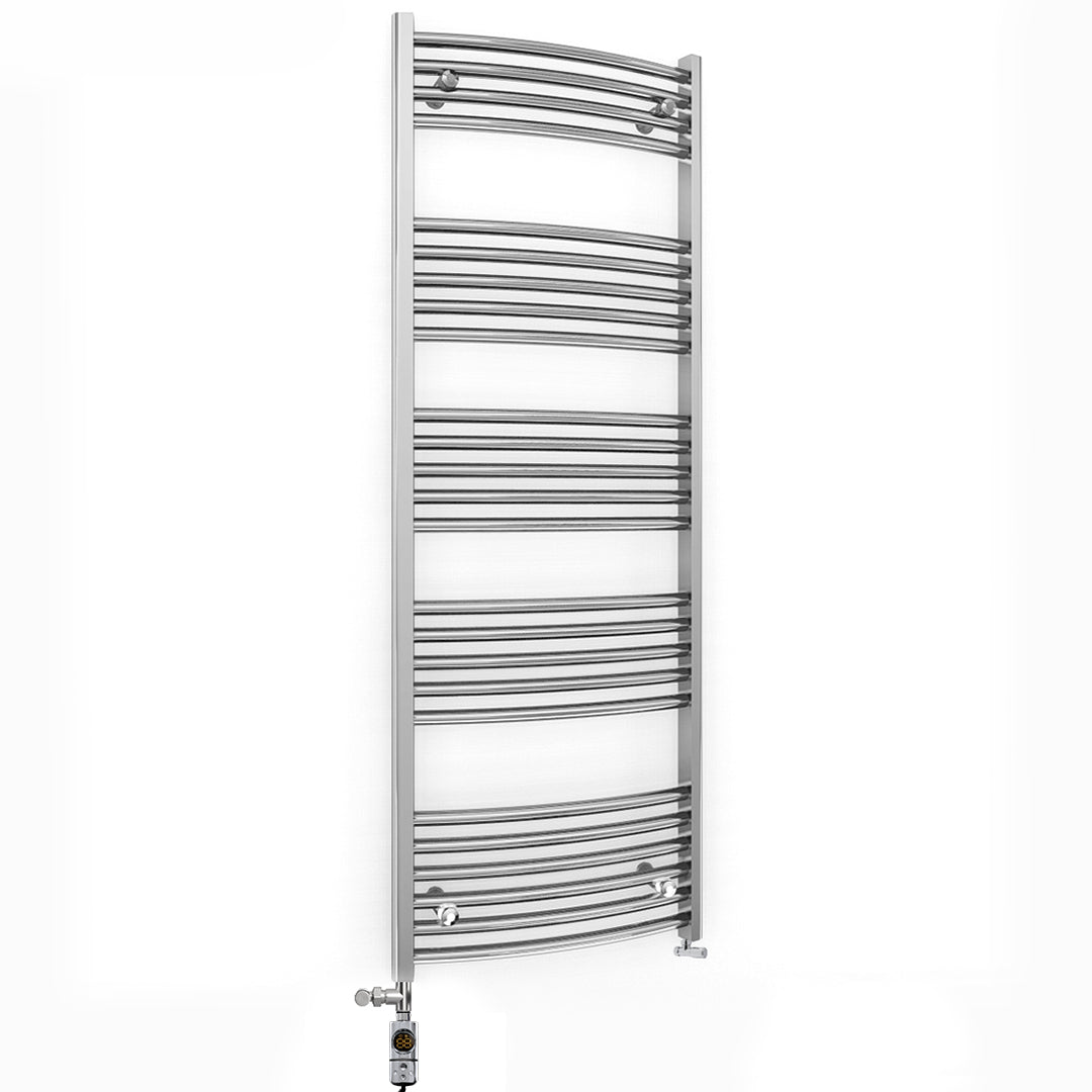 600mm x 1400mm Chrome Dual Fuel Heated Towel Rail | Curved Ladder