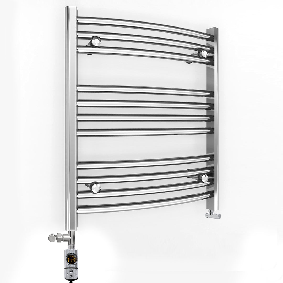 700mm x 600mm Chrome Dual Fuel Heated Towel Rail | Curved Ladder