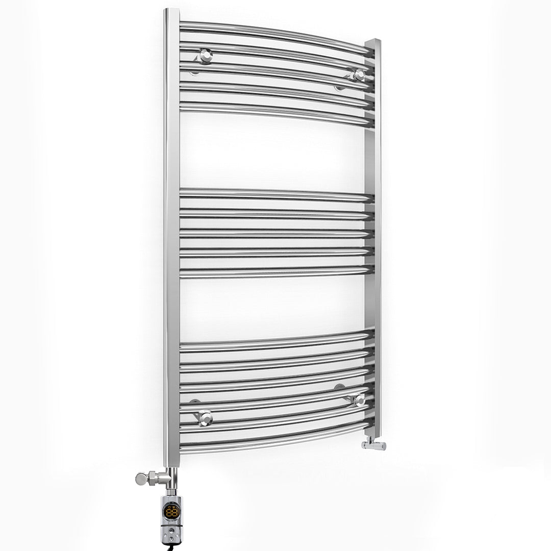 500mm x 900mm Chrome Dual Fuel Heated Towel Rail | Curved Ladder