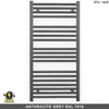 500mm Wide - 1000mm High  Anthracite Grey Electric Heated Towel Rail Radiator