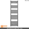 500mm Wide - 1700mm High Anthracite Grey Heated Towel Rail Radiator