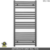 550mm Wide - 1000mm High  Anthracite Grey Electric Heated Towel Rail Radiator