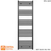 550mm Wide - 1600mm High Flat Black Heated Towel Rail Radiator