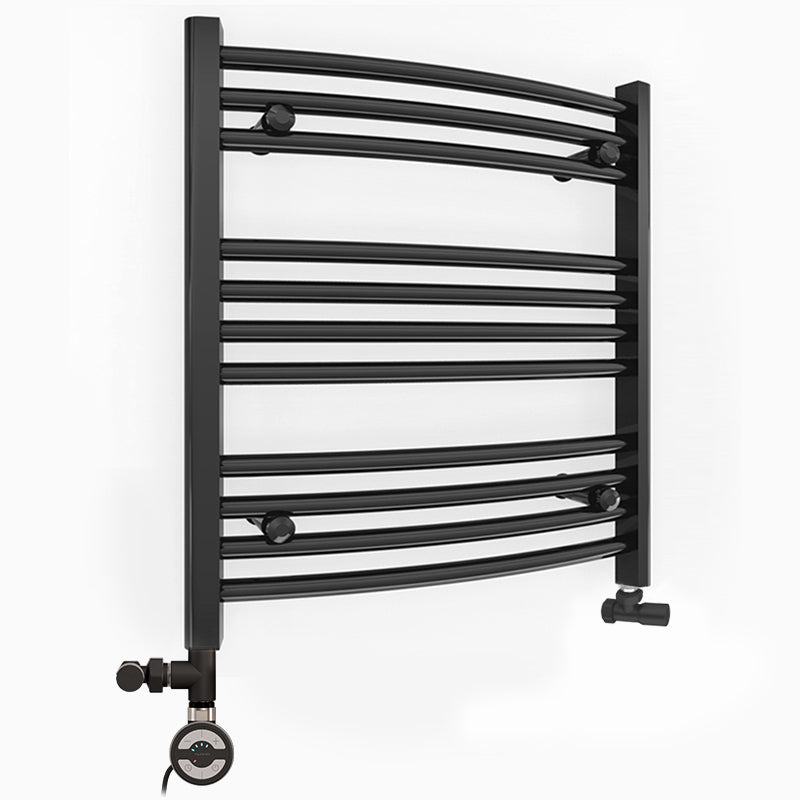 Dual Fuel 500 x 600mm Matt Black Curved Heated Towel Rail - (incl. Val ...