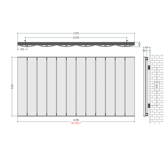 1195mm Wide - 600mm High Black Horizontal Aluminium Designer Radiator