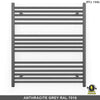 800mm Wide - 900mm High  Anthracite Grey Electric Heated Towel Rail Radiator